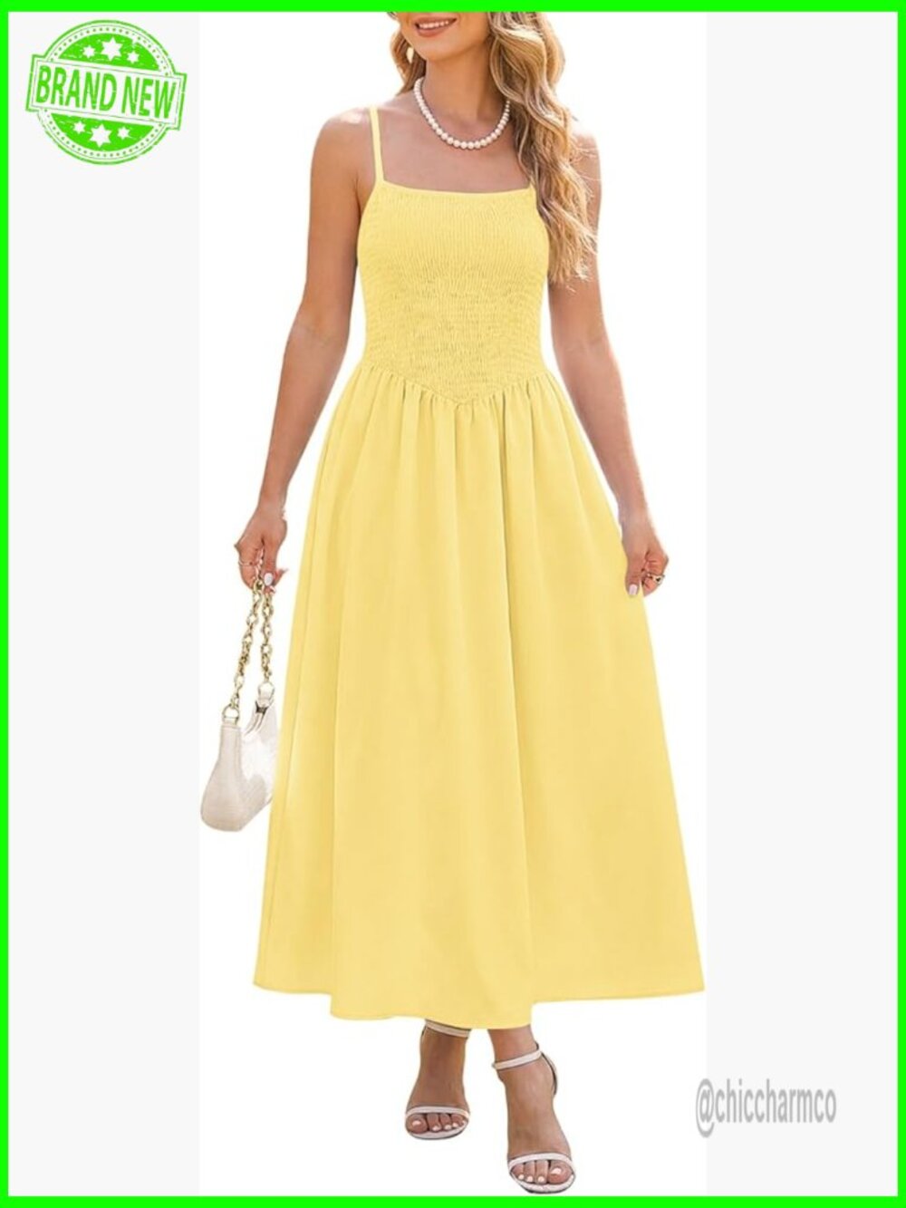 Summer Maxi Dress With Pockets Smocked Spaghetti Straps A-Line Flowy